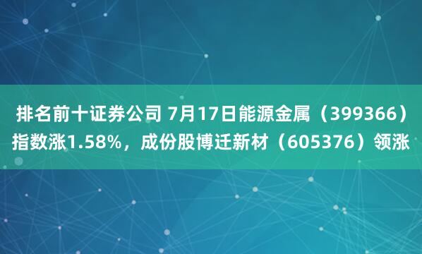 排名前十证券公司 7月17日能源金属（399366）指数涨1.58%，成份股博迁新材（605376）领涨